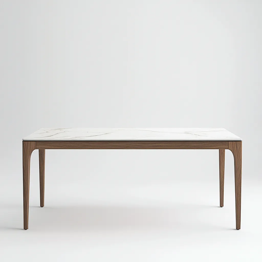 Table à manger rectangulaire avec plateau effet marbre et structure en bois 180x90x75 cm - blanc/noyer - style contemporain-Comfysta