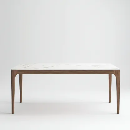 Table à manger rectangulaire avec plateau effet marbre et structure en bois 180x90x75 cm - blanc/noyer - style contemporain-Comfysta