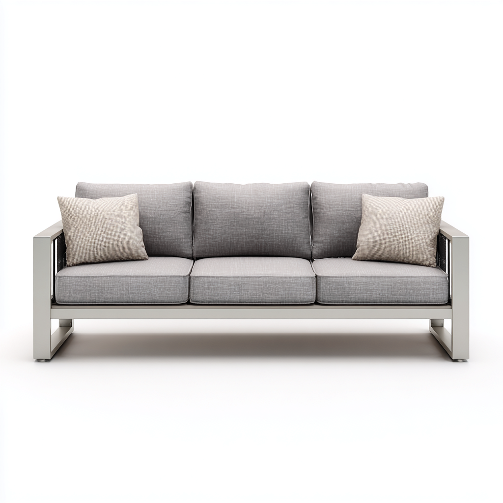 Canapé trois places en aluminium et tissu 190x80x75 cm - gris clair/gris foncé - style minimaliste pour salon-Comfysta