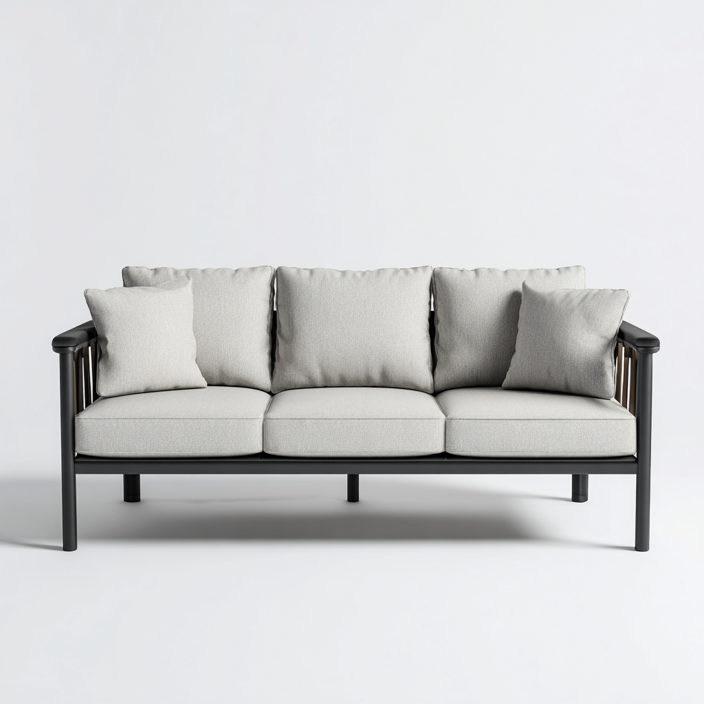 Canapé trois places en aluminium et tissu 190x80x75 cm - gris clair/noir - style minimaliste pour salon-Comfysta