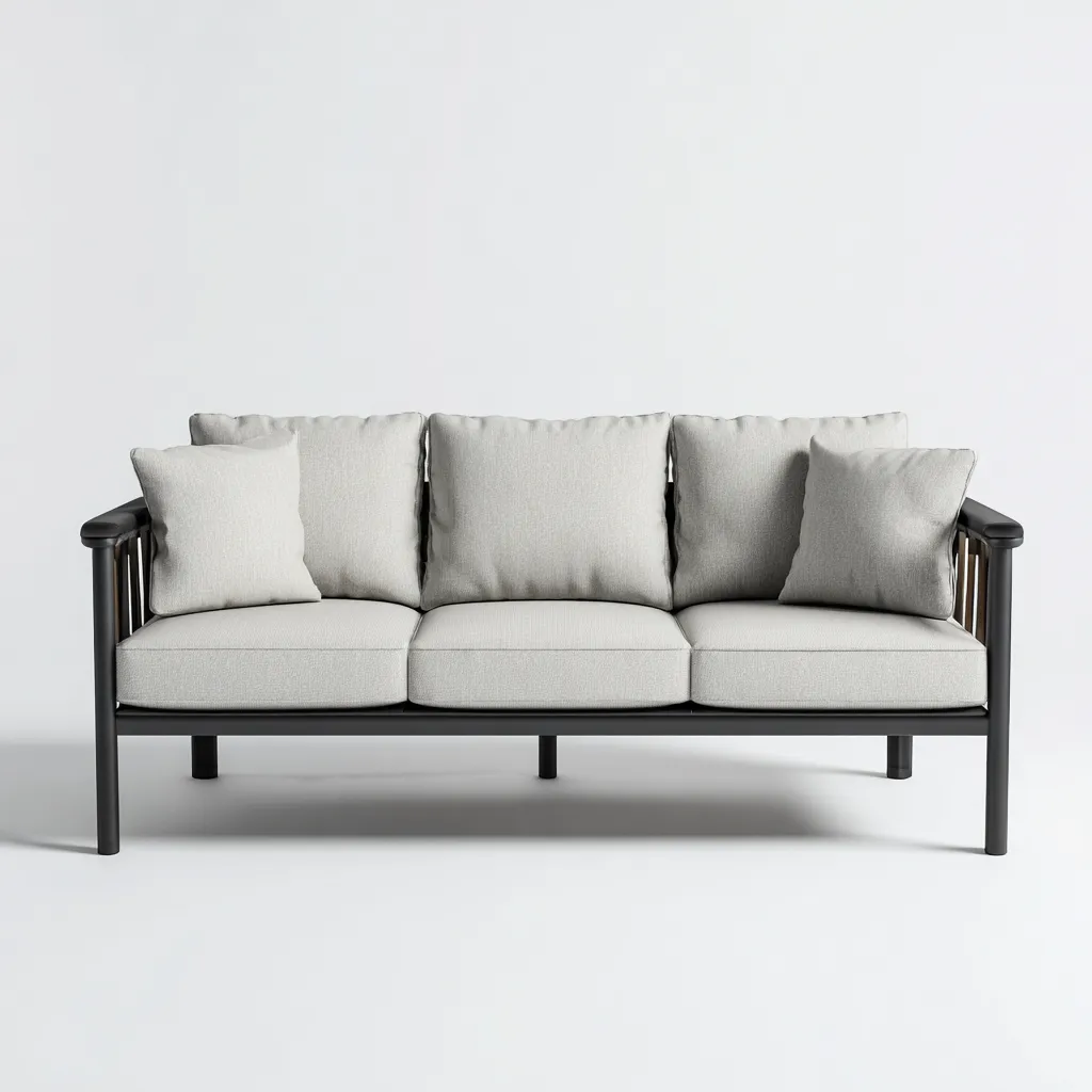 Canapé trois places en aluminium et tissu 190x80x75 cm - gris clair/noir - style minimaliste pour salon-Comfysta