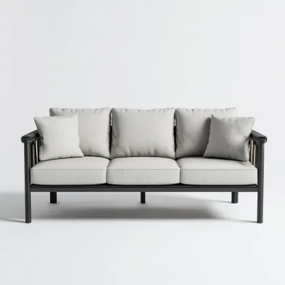 Canapé trois places en aluminium et tissu 190x80x75 cm - gris clair/noir - style minimaliste pour salon-Comfysta