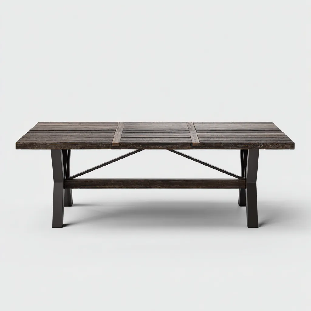 Table à manger rectangulaire en bois et métal 170x90x75 cm - brun foncé/noir - style industriel-Comfysta