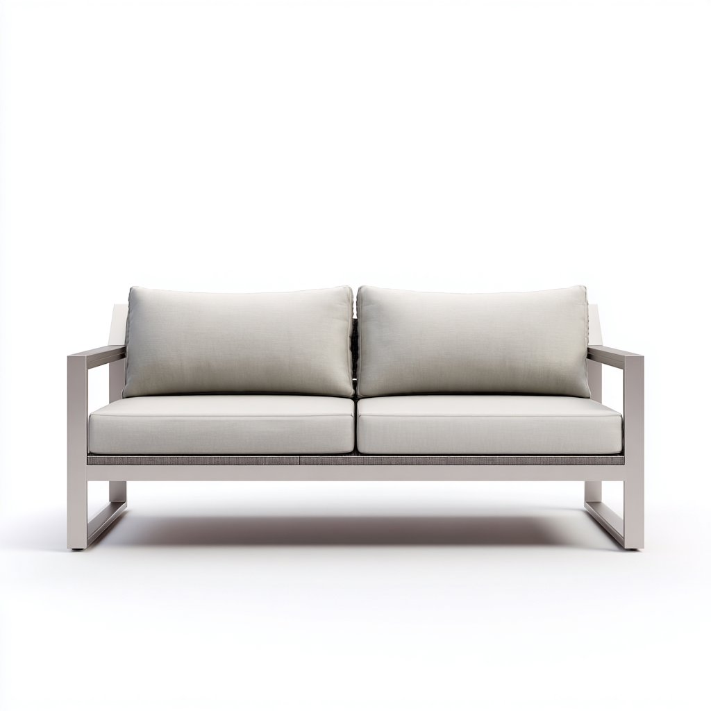 Canapé deux places en tissu beige avec structure en métal gris 170x85x80 cm - style minimaliste pour salon-Comfysta