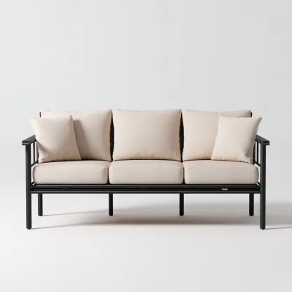 Canapé trois places en métal noir et tissu beige 190x75x80 cm - style moderne - pour salon contemporain-Comfysta