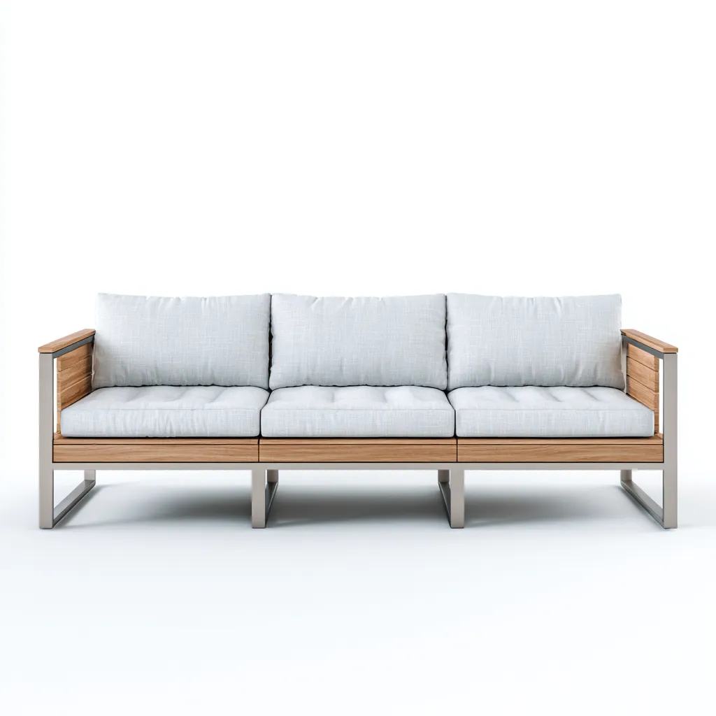 Canapé trois places en tissu bleu clair et structure en métal gris avec détails en bois naturel 190x85x85 cm - style moderne minimaliste pour salon-Comfysta