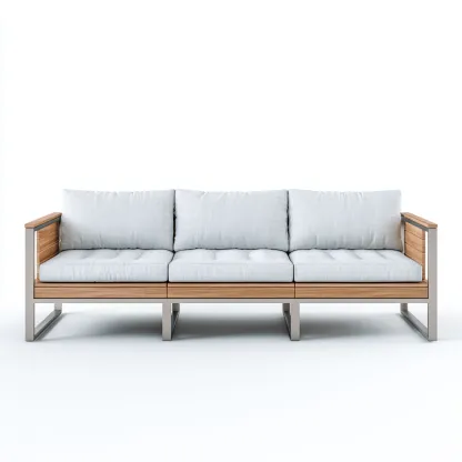 Canapé trois places en tissu bleu clair et structure en métal gris avec détails en bois naturel 190x85x85 cm - style moderne minimaliste pour salon-Comfysta