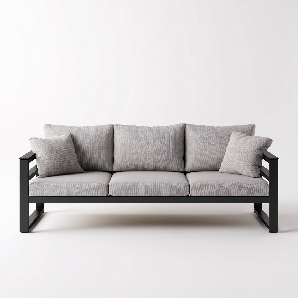 Canapé trois places en aluminium noir et tissu gris 190x75x80 cm - style moderne - pour salon contemporain-Comfysta