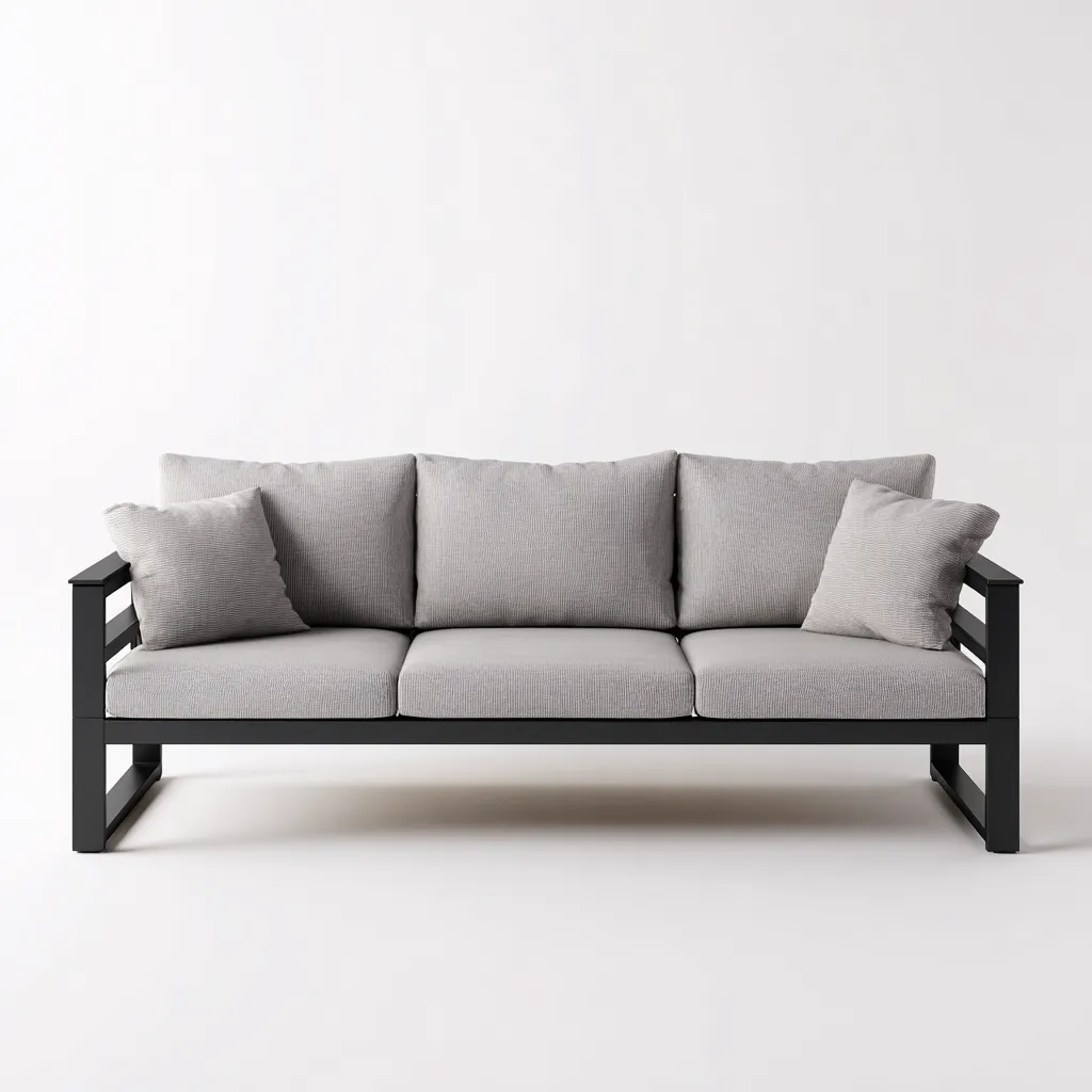 Canapé trois places en aluminium noir et tissu gris 190x75x80 cm - style moderne - pour salon contemporain-Comfysta