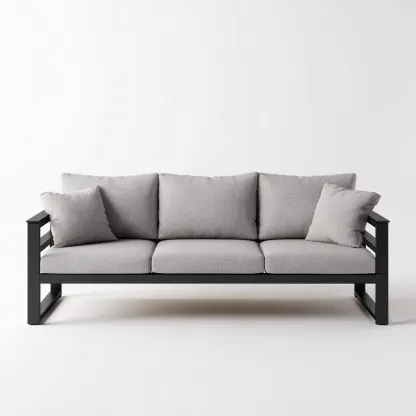 Canapé trois places en aluminium noir et tissu gris 190x75x80 cm - style moderne - pour salon contemporain-Comfysta