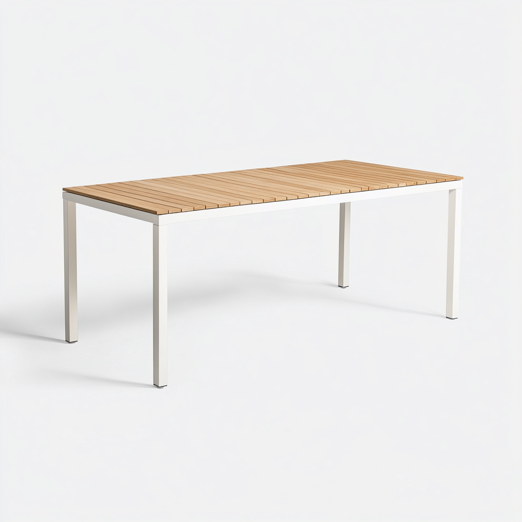 Table de salle à manger rectangulaire en métal et bois 160x85x75 cm - blanc et chêne clair - style moderne-Comfysta