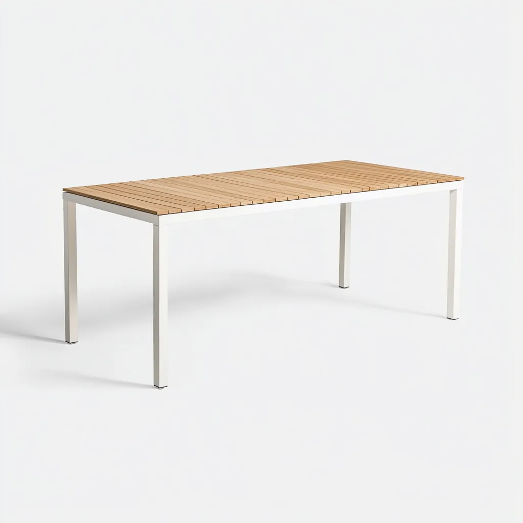 Table de salle à manger rectangulaire en métal et bois 160x85x75 cm - blanc et chêne clair - style moderne-Comfysta