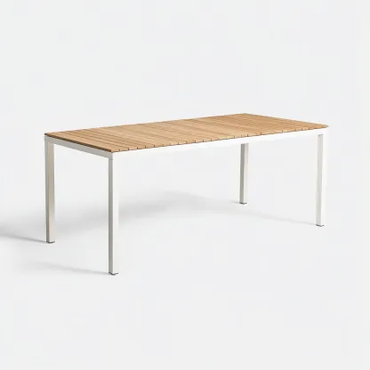 Table de salle à manger rectangulaire en métal et bois 160x85x75 cm - blanc et chêne clair - style moderne-Comfysta