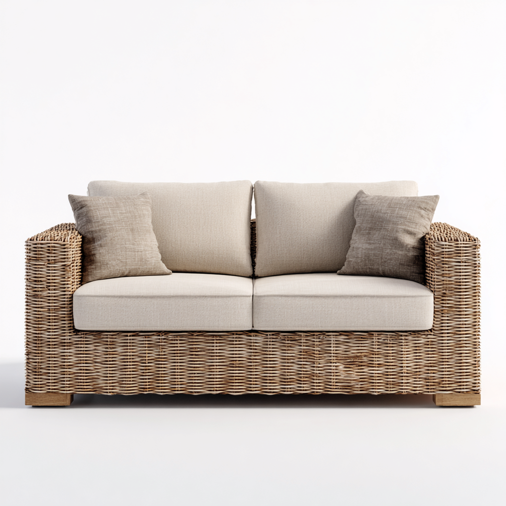 Canapé deux places en rotin synthétique 170x90x82 cm - beige/brun - style contemporain pour salon-Comfysta