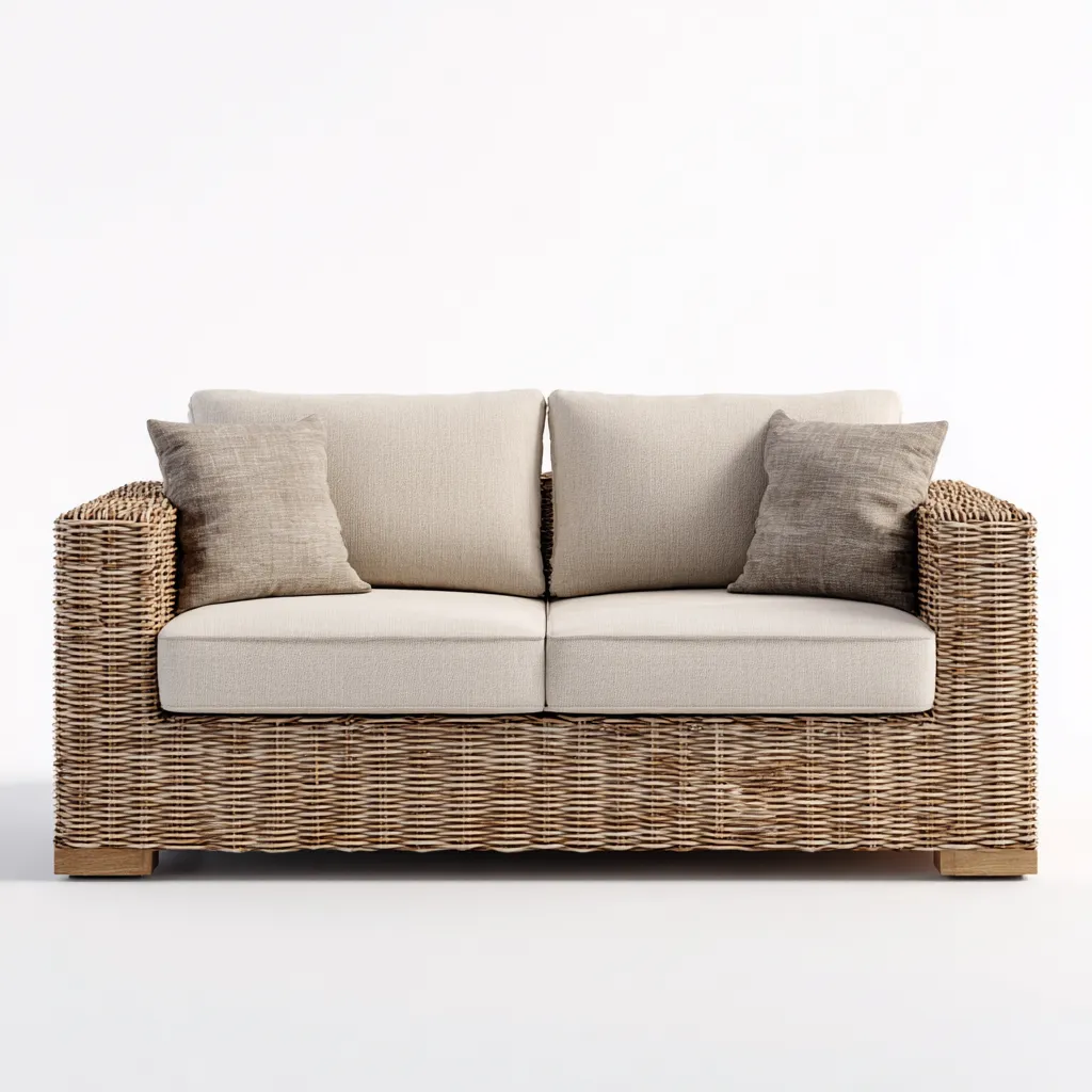 Canapé deux places en rotin synthétique 170x90x82 cm - beige/brun - style contemporain pour salon-Comfysta