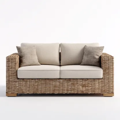 Canapé deux places en rotin synthétique 170x90x82 cm - beige/brun - style contemporain pour salon-Comfysta