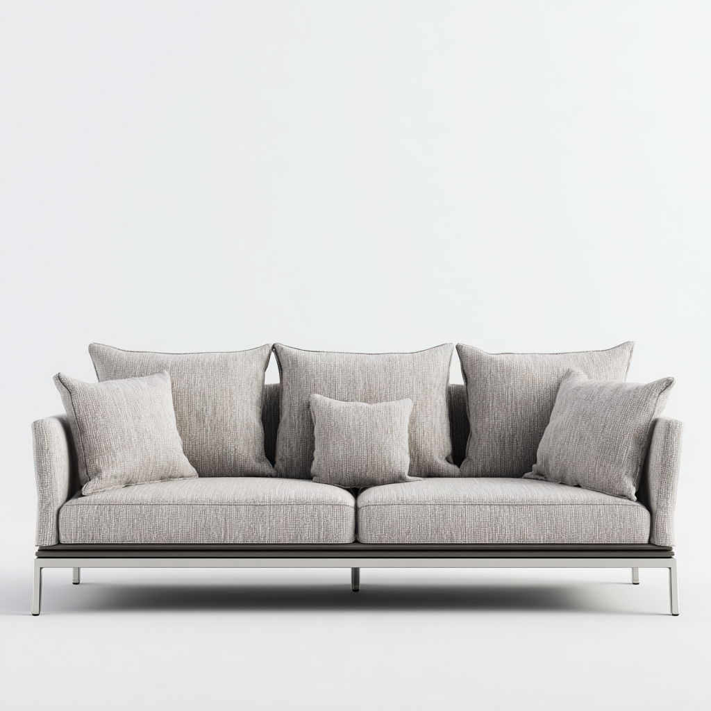 Canapé trois places en tissu gris clair avec structure en métal argenté 190x85x80 cm - style contemporain pour salon - couleur gris clair/argenté-Comfysta