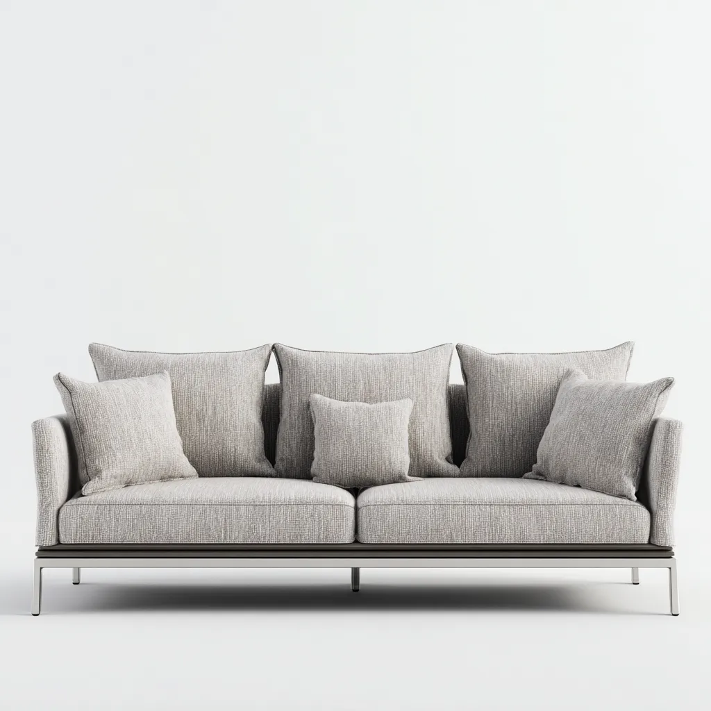 Canapé trois places en tissu gris clair avec structure en métal argenté 190x85x80 cm - style contemporain pour salon - couleur gris clair/argenté-Comfysta