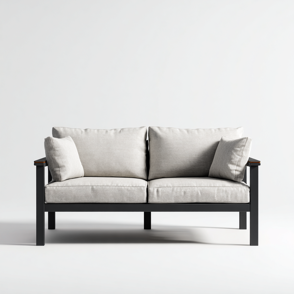 Canapé deux places en tissu gris clair et cadre métallique noir 160x80x85 cm - style moderne minimaliste pour salon-Comfysta