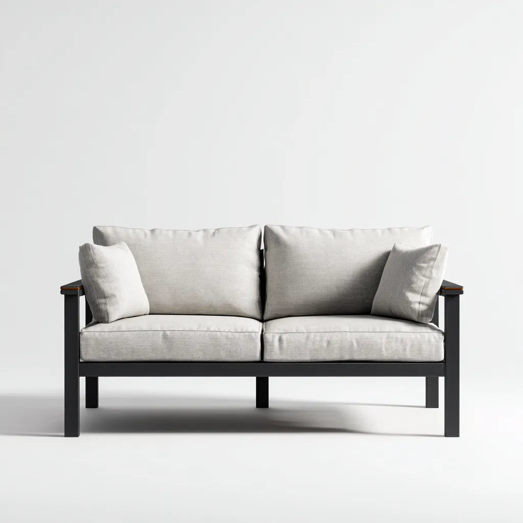 Canapé deux places en tissu gris clair et cadre métallique noir 160x80x85 cm - style moderne minimaliste pour salon-Comfysta