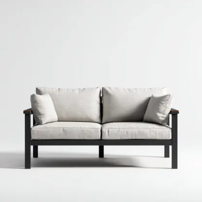 Canapé deux places en tissu gris clair et cadre métallique noir 160x80x85 cm - style moderne minimaliste pour salon-Comfysta