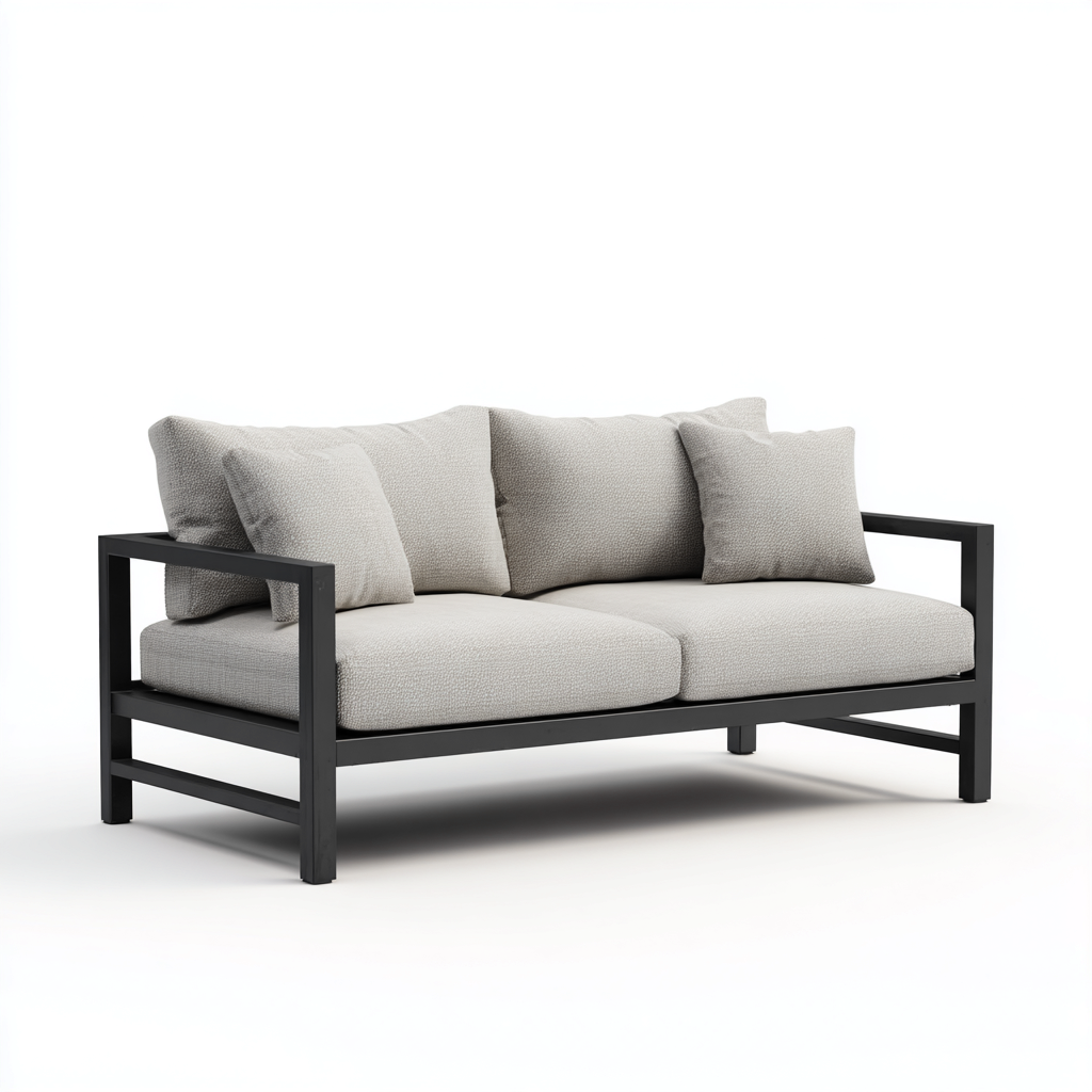 Canapé deux places en tissu gris clair et cadre métallique noir 160x80x85 cm - style moderne minimaliste pour salon-Comfysta