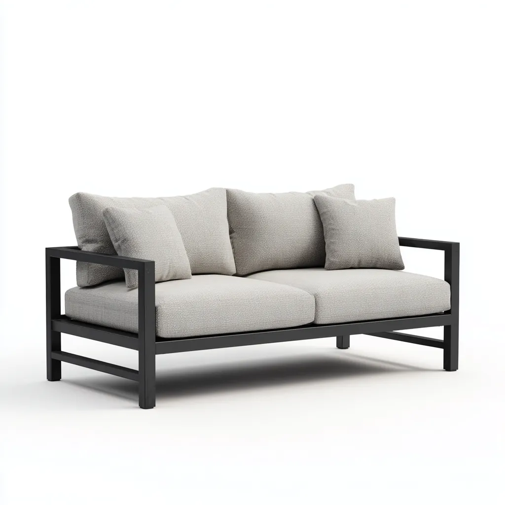 Canapé deux places en tissu gris clair et cadre métallique noir 160x80x85 cm - style moderne minimaliste pour salon-Comfysta