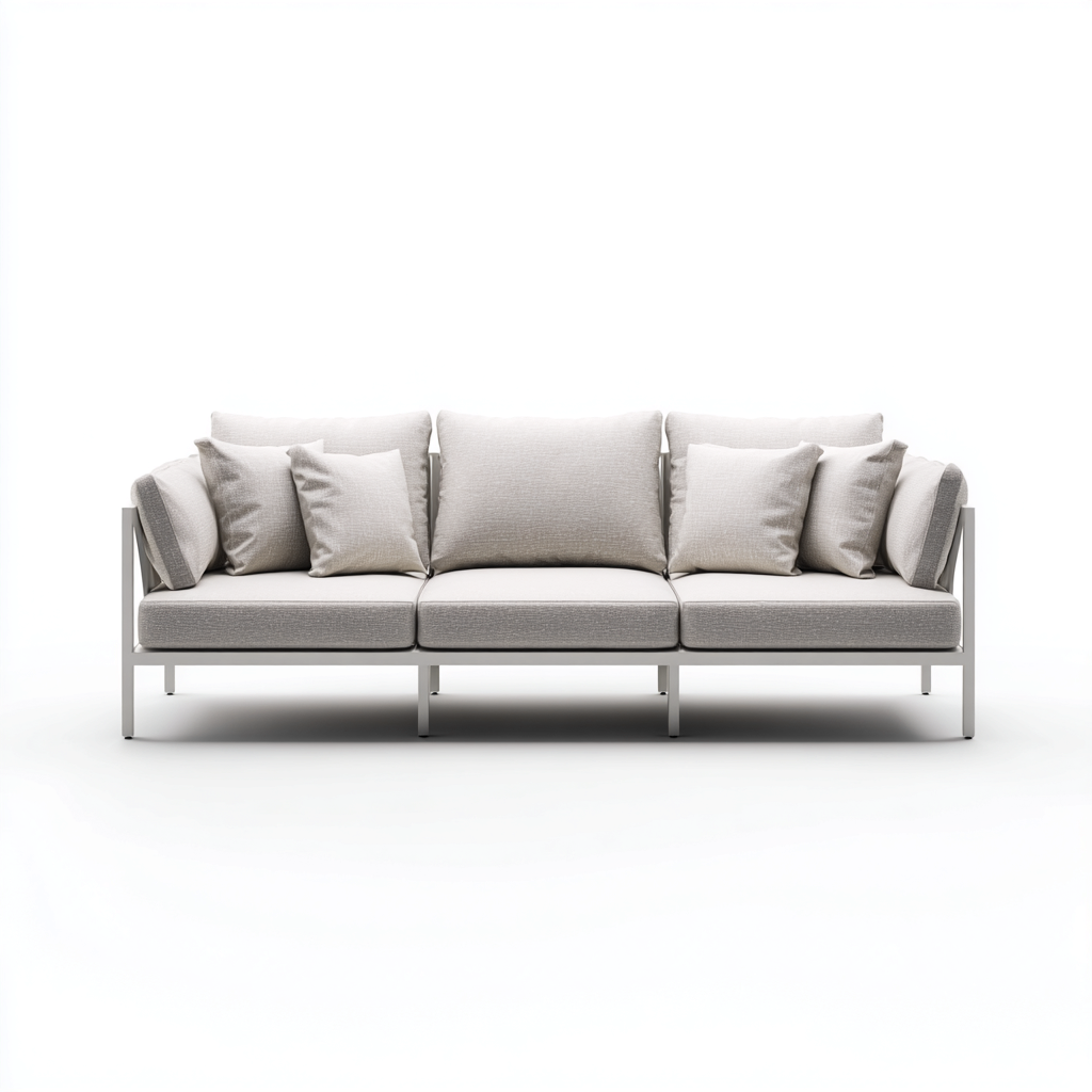 Canapé trois places en tissu et aluminium 190x85x75 cm - beige/gris clair - style minimaliste pour salon-Comfysta