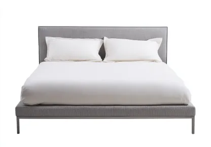 Lit double tapissé en tissu 200x165x95 cm - gris - style contemporain épuré-Comfysta