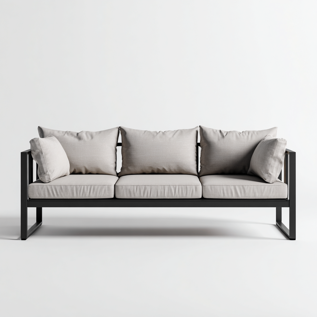 Canapé trois places en aluminium et tissu 190x80x75 cm - beige/noir - style minimaliste pour salon-Comfysta