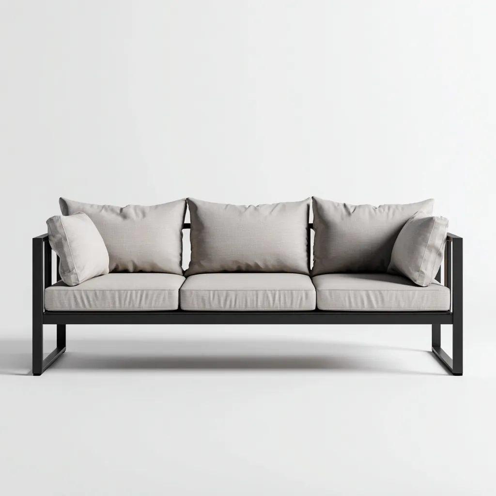 Canapé trois places en aluminium et tissu 190x80x75 cm - beige/noir - style minimaliste pour salon-Comfysta