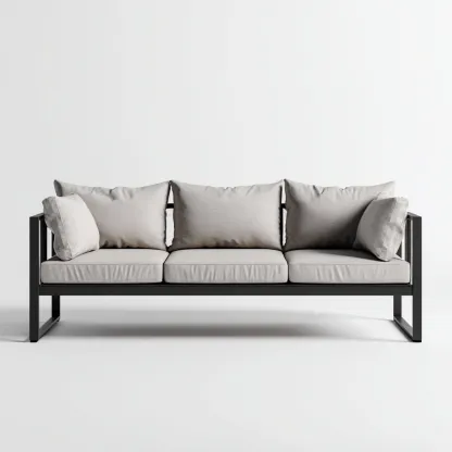 Canapé trois places en aluminium et tissu 190x80x75 cm - beige/noir - style minimaliste pour salon-Comfysta