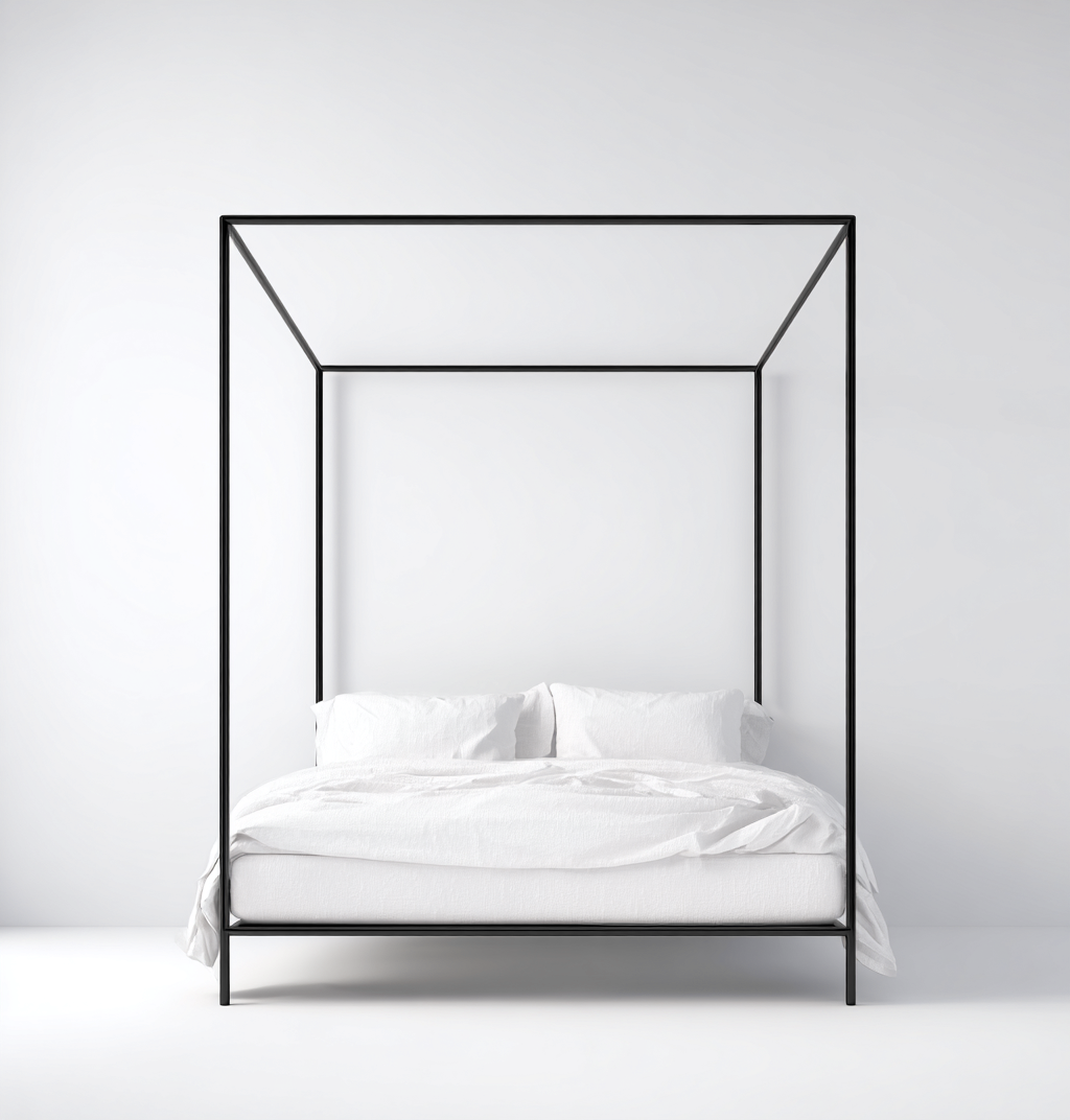 Lit double à baldaquin en métal 200x170x210 cm - noir - style minimaliste contemporain-Comfysta