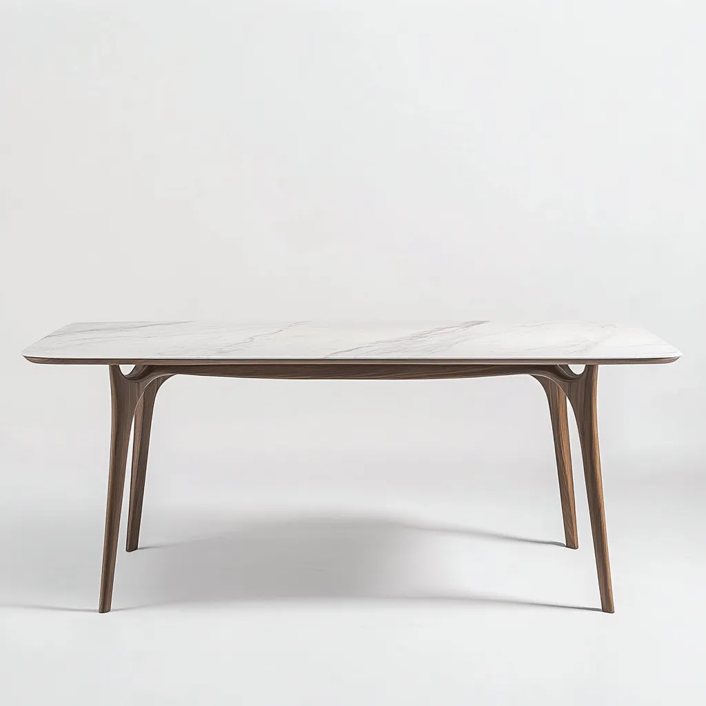 Table de salle à manger rectangulaire en bois et marbre 165x90x75 cm - blanc et brun - design contemporain-Comfysta