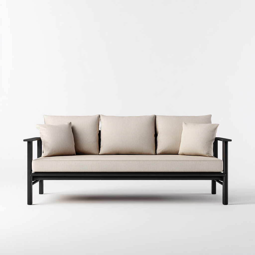 Canapé trois places en métal et tissu 190x80x75 cm - beige/noir - style minimaliste pour salon-Comfysta