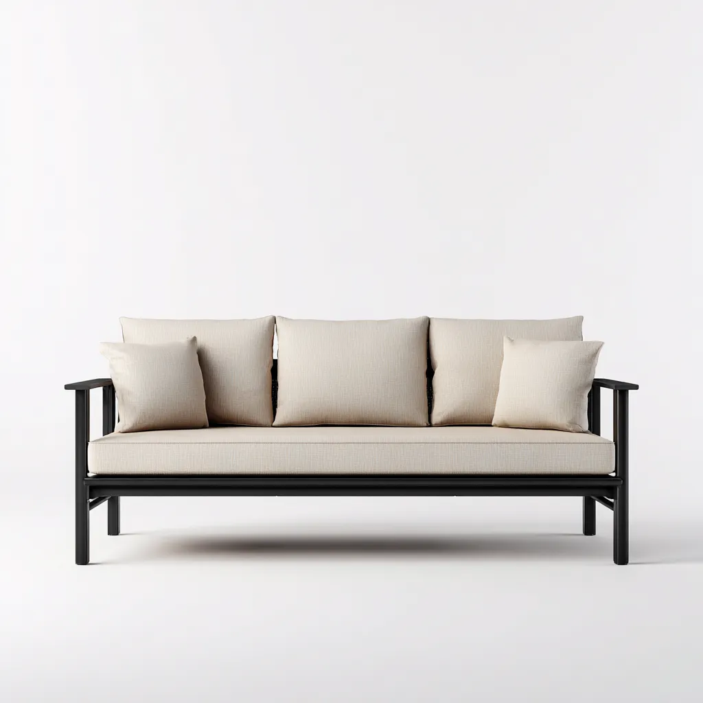 Canapé trois places en métal et tissu 190x80x75 cm - beige/noir - style minimaliste pour salon-Comfysta