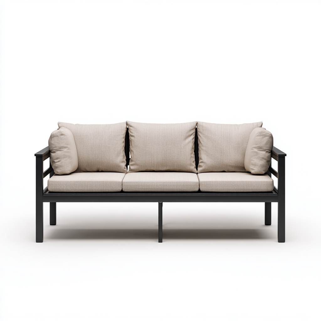 Canapé trois places en aluminium et tissu beige/noir 190x75x80 cm - style minimaliste - pour salon moderne-Comfysta