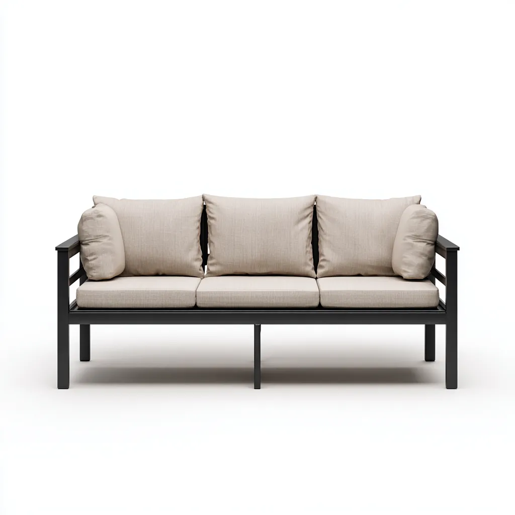 Canapé trois places en aluminium et tissu beige/noir 190x75x80 cm - style minimaliste - pour salon moderne-Comfysta