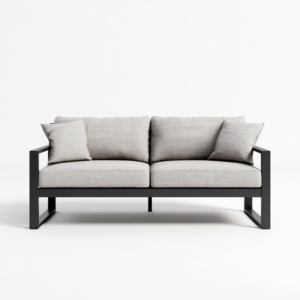 Canapé deux places en aluminium noir et tissu gris clair 160x75x80 cm - style moderne - pour salon contemporain-Comfysta