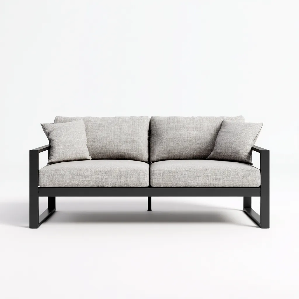 Canapé deux places en aluminium noir et tissu gris clair 160x75x80 cm - style moderne - pour salon contemporain-Comfysta