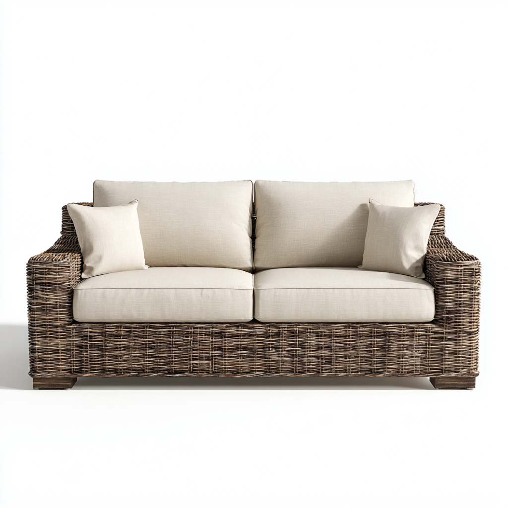 Canapé deux places en rotin synthétique 170x90x82 cm - beige/brun foncé - style contemporain pour salon-Comfysta