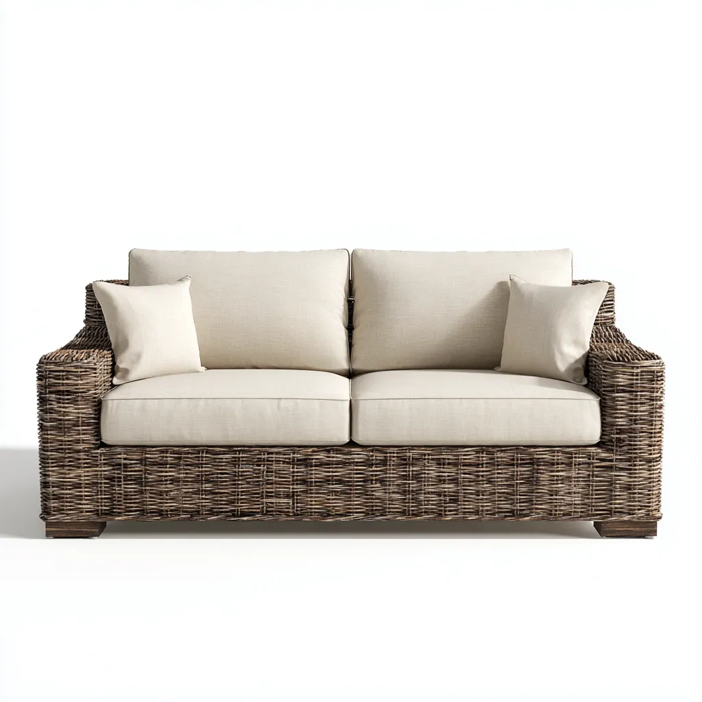 Canapé deux places en rotin synthétique 170x90x82 cm - beige/brun foncé - style contemporain pour salon-Comfysta