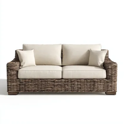 Canapé deux places en rotin synthétique 170x90x82 cm - beige/brun foncé - style contemporain pour salon-Comfysta