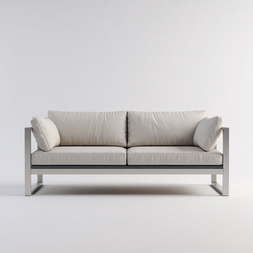 Canapé trois places en tissu beige avec structure en métal gris 190x85x80 cm - style minimaliste pour salon-Comfysta