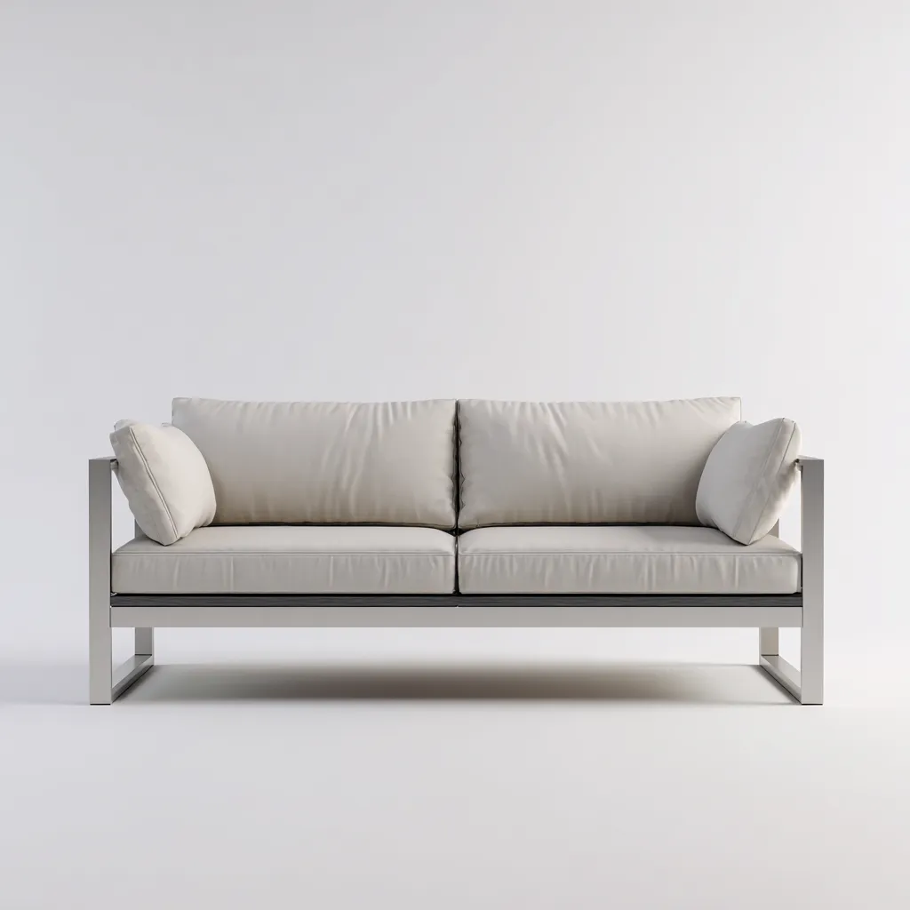 Canapé trois places en tissu beige avec structure en métal gris 190x85x80 cm - style minimaliste pour salon-Comfysta