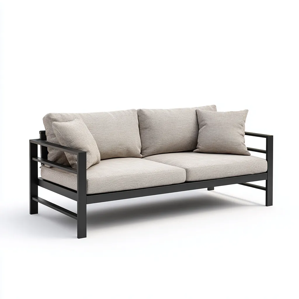 Canapé deux places en aluminium noir et tissu beige 160x75x80 cm - style moderne - pour salon contemporain-Comfysta