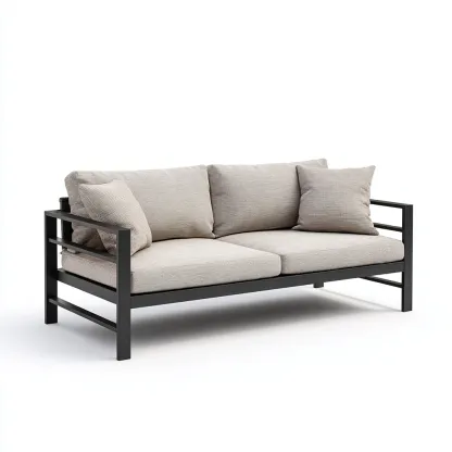 Canapé deux places en aluminium noir et tissu beige 160x75x80 cm - style moderne - pour salon contemporain-Comfysta