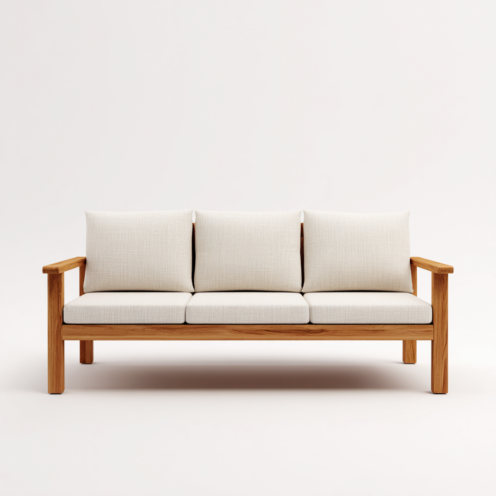 Canapé trois places en bois naturel et tissu beige 190x75x80 cm - style scandinave - pour salon moderne-Comfysta