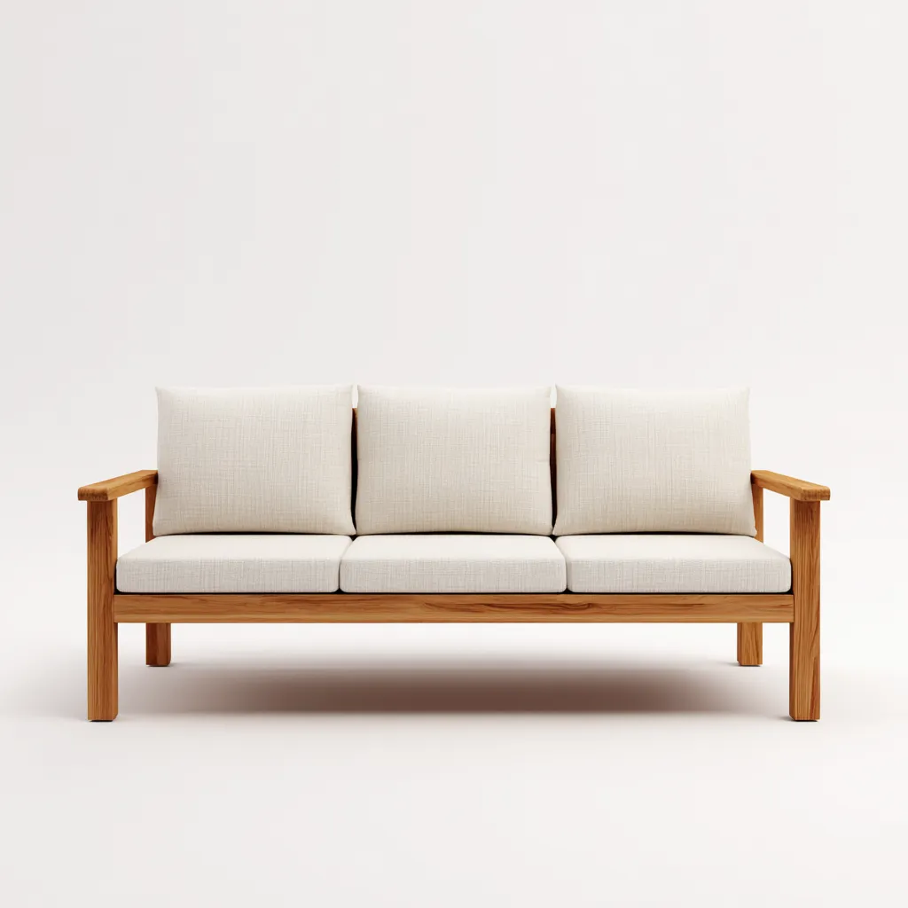 Canapé trois places en bois naturel et tissu beige 190x75x80 cm - style scandinave - pour salon moderne-Comfysta