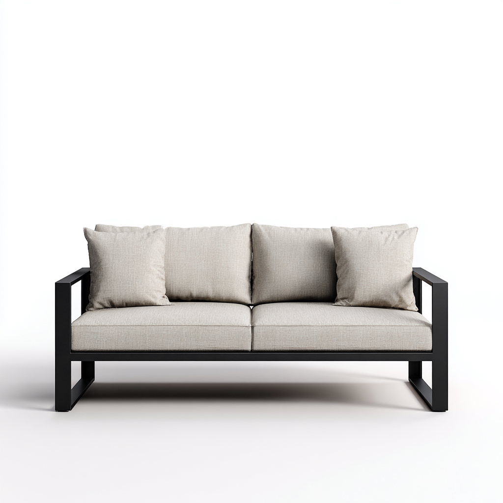 Canapé deux places en tissu gris clair et structure en métal noir 170x85x80 cm - style minimaliste pour salon - couleur noir/gris clair-Comfysta